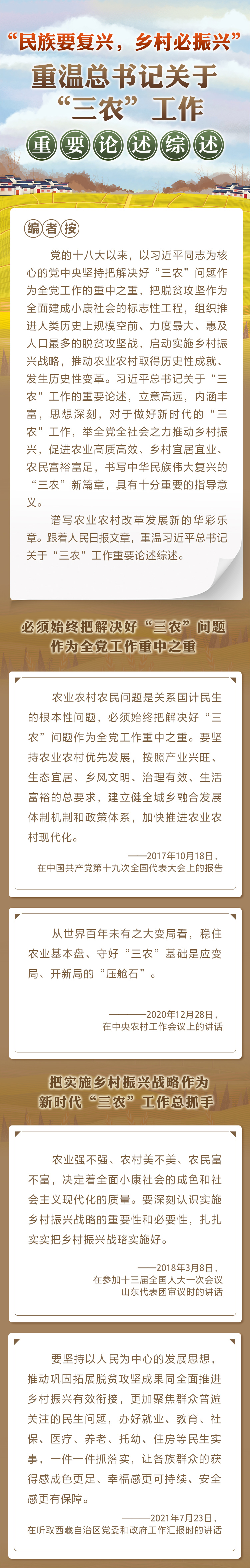 “民族要復(fù)興，鄉(xiāng)村必振興” 重溫總書(shū)記關(guān)于“三農(nóng)”工作重要論述綜述