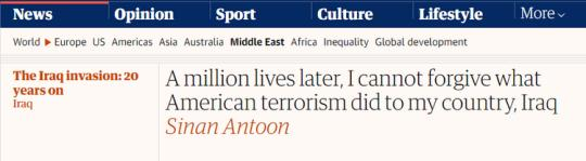 【世界說(shuō)】伊拉克作家刊文痛斥美國(guó)：100萬(wàn)人喪生，就是美國(guó)恐怖主義在伊拉克造成的后果 無(wú)法原諒！