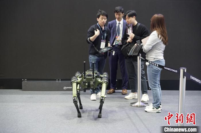 圖為觀眾在展會參觀機器人?！⑿?攝