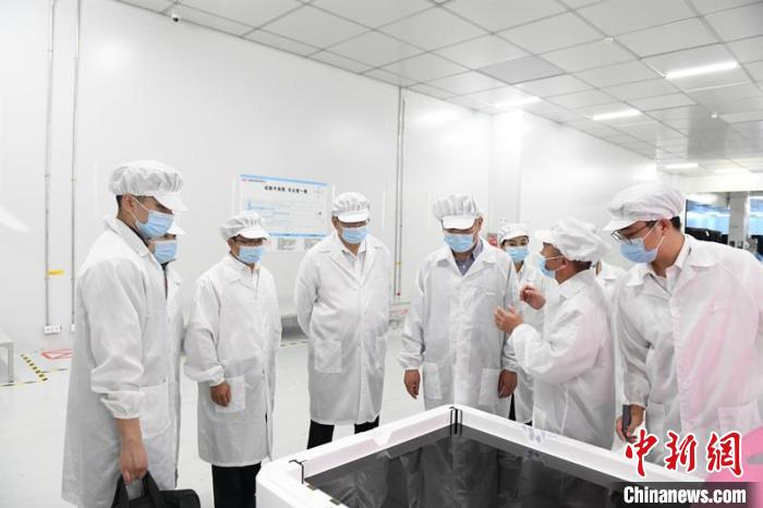 圖為蔡達峰一行在惠科電子(北海)科技產(chǎn)業(yè)園調(diào)研?！×趾?攝