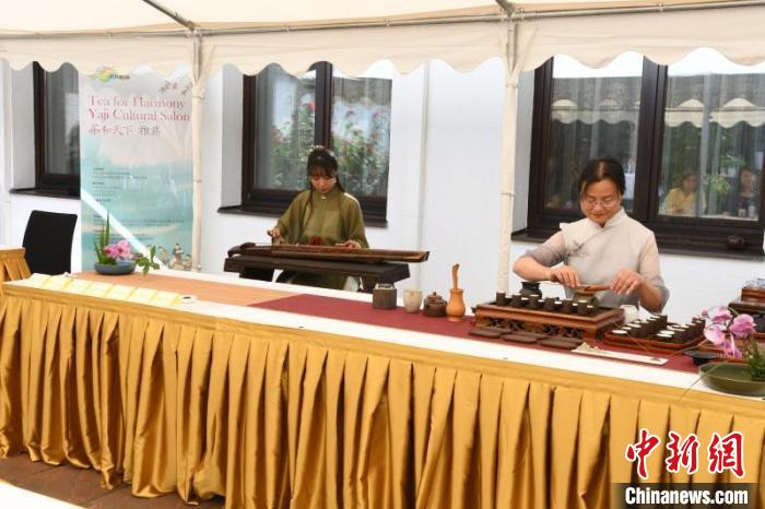 圖為余亞麗茶藝展示，王曉嬋古琴演奏 柏林中國文化中心供圖。