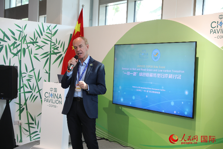 綠色聯(lián)盟聯(lián)合主席、世界自然基金會(huì)國(guó)際特使蘭博蒂尼在“一帶一路”綠色低碳轉(zhuǎn)型合作研討會(huì)上發(fā)言。人民網(wǎng)記者 張志文攝