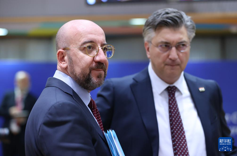 2月1日，歐洲理事會(huì)主席米歇爾（左）出席在比利時(shí)布魯塞爾舉行的歐盟特別峰會(huì)。新華社記者 趙丁喆 攝