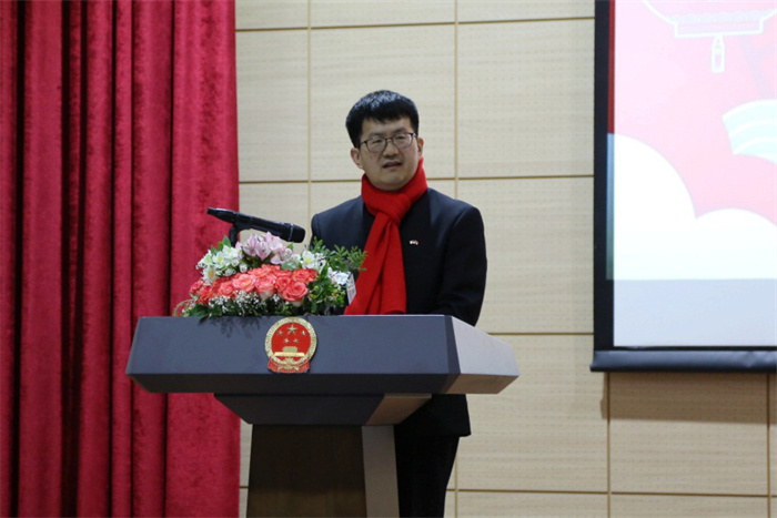 中國駐阿爾及利亞大使李健致辭。中國駐阿爾及利亞大使館供圖