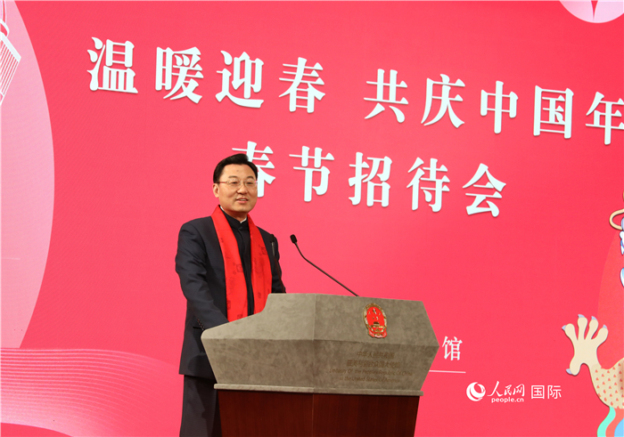 中國駐美國大使謝鋒發(fā)表致辭，向全體在美同胞致以親切問候。人民網(wǎng)記者 李志偉攝