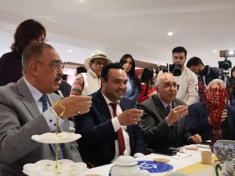 觀眾興致勃勃地體驗茶藝。陳芷珊攝