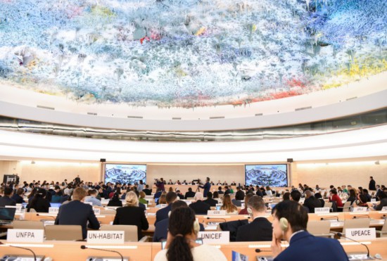 這是1月23日在瑞士日內(nèi)瓦拍攝的聯(lián)合國人權(quán)理事會(huì)第四輪國別人權(quán)審議現(xiàn)場(chǎng)。新華社記者連漪攝