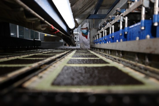 柘汪紫菜產(chǎn)業(yè)園內(nèi)入駐企業(yè)的紫菜生產(chǎn)線。贛榆區(qū)委宣傳部供圖