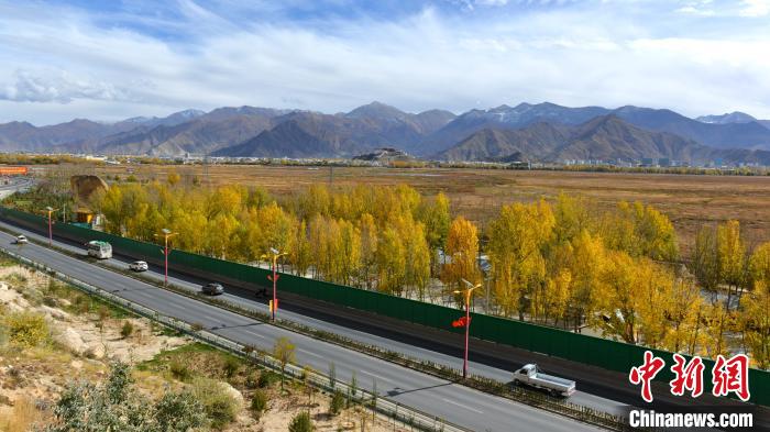 從拉薩北面看拉魯濕地和布達拉宮。　江飛波 攝