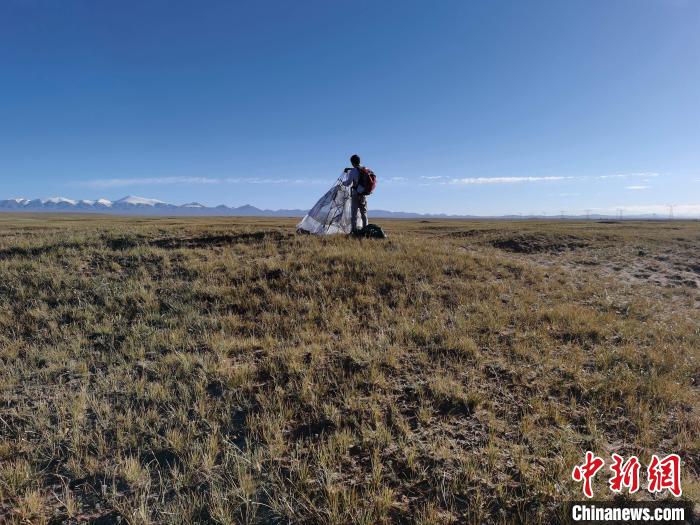 圖為索南達(dá)杰保護(hù)站保護(hù)隊(duì)員在可可西里找到露營的葉某。　鄧海平 攝