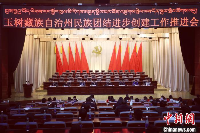 圖為玉樹州民族團(tuán)結(jié)進(jìn)步創(chuàng)建工作推進(jìn)會現(xiàn)場?！『F龍 攝