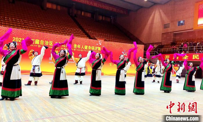 圖為西藏老年舞蹈隊齊跳傳統(tǒng)鍋莊舞?！∝暽＠?攝